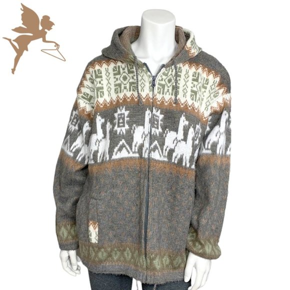 EJIDOS RUMINAHUI Ecuadorian LLama Zip Up Hoodie Sweater - Picture 1 of 7